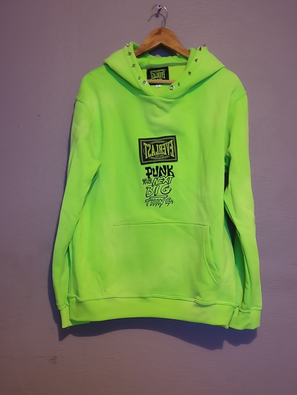 Everlast Neon Green Crewneck Hoodie with Punk Graphic